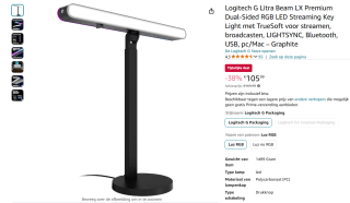 Logitech G Litra Beam LX RGB Streaming Lamp voor €105,99 bij Amazon NL