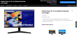Monitor Plano 24" S3 por $1,889 en Samsung Store