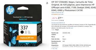 HP 337 C9364EE, Negro, Cartucho de Tinta Original, de 420 páginas por 27,92€
