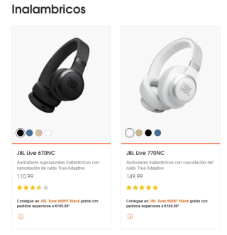 Gratis auriculares JBL Tune 560BT Black pedido superior 109,99€