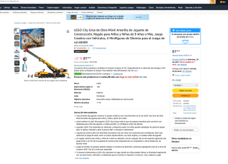 LEGO City Grúa de Obra Móvil Amarilla de Juguete de Construcción por solo 81,99€