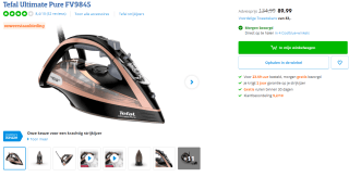 Tefal Ultimate Pure FV9845 Stoomstrijkijzer voor €89,99 bij Coolblue