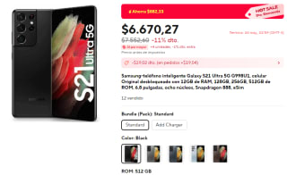 Cupón AliExpress: Samsung Galaxy S21 Ultra 5G 512GB por $6,253