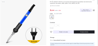 soldador eléctrico con Control de temperatura ajustable 60w por 3,21€