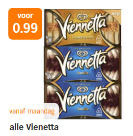 Alle Vienetta ijs voor €0,99 bij de AH