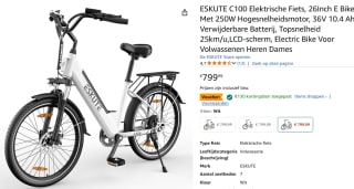 ESKUTE C100 Elektrische Fiets, 26Inch E Bike, Met 250W Hogesnelheidsmotor voor €669,99 bij Amazon