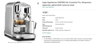 Nespresso Sage Creatista® Pro - Koffiecupmachine voor €438 bij Amazon