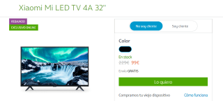 Preciazo Televisión Xiaomi Mi LED TV 4A 32 pulgadas por solo 99€