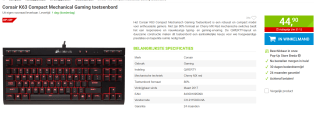 Corsair K63 Compact Mechanical Gaming Keyboard Backlit Red voor €44,90 bij Megekko