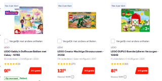 2+2 gratis op LEGO cadeautjes bij Bol.com