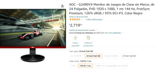 Monitor AOC 144HZ por $2,719 en Amazon