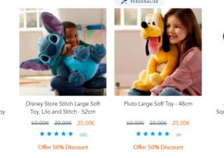 Diverse Large Soft Toys met 50% korting in de Disney Store