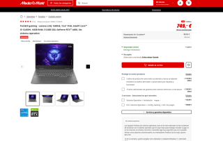 Portátil gaming Lenovo LOQ 15IRH8 15.6" FHD Intel Core i5-12450H 16GB 512GB GeForce RTX 4050 por 749€