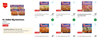 Alle Dr. Oetker Big Americans 1+1 gratis bij de Jumbo
