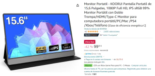 Monitor Portatil KOORUI de 15,6 Pulgadas con 1080P Full HD por 99€