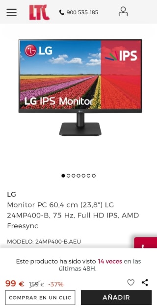 Monitor PC 60,4 cm (23,8") LG por 99€.