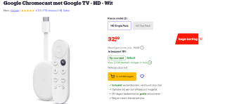 Google Chromecast met Google TV - HD - Wit voor €32,99 bij Bol.com