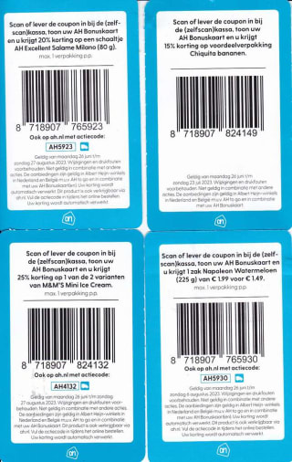 Diverse Albert Heijn kortingscoupons van juli/augustus 2023