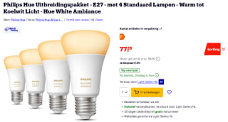Philips Hue White Ambiance bulbs 4-pack E27 voor €77,26 bij Bol