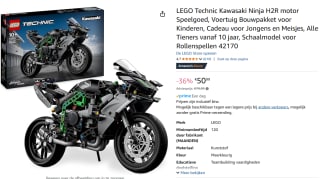 LEGO Technic Kawasaki Ninja H2R motor (42170) voor €50,99 bij Amazon