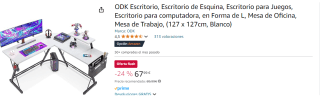 Escritorio para Juegos en Forma de L de 127 x 127cm por 67.99€