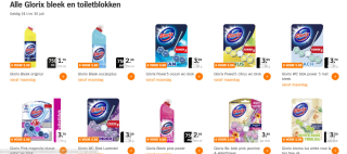 Alle Glorix bleek en toiletblokken 4 voor €5 bij de AH
