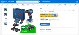 Taladro Percutor 18V Gsb 185 + 2 Bat + Carg + Acces + Bateria Regalo por $160.990