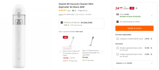 Xiaomi Mi Vacuum Cleaner Mini Aspirador de Mano 40W por 24,98€