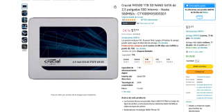 Crucial MX500 1TB 3D NAND SATA de 2,5 pulgadas SSD Interno por 51,23€