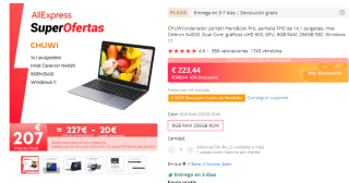 Portátil Chuwi HeroBook Pro 8GB/256GB SSD por 186€