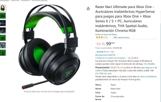 Auriculares inalámbricos Razer Nari Ultimate para Xbox One por 99,98€