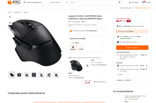 Ratón Logitech G G502 X LIGHTSPEED Inalámbrico Gaming 25600 DPI Negro por solo 86,99€
