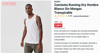 Camiseta Running Dry Hombre Sin Mangas Transpirable Kalenji por 3.99€