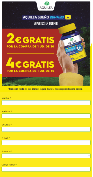 Reembolso de 2€ ó 4€ en Aquilea Sueño gummies