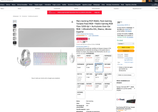 Mars Gaming MCP-RGB3 Teclado Fixed RGB + Ratón Gaming RGB Flow 3200 dpi + Auriculares Over-Ear RGB + Alfombrilla XXL Blanco por 28,72€