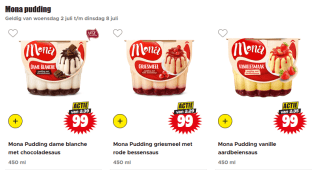 Alle Mona pudding voor €0,99 bij Dirk