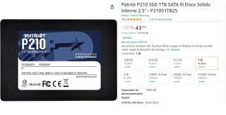 Disco duro interno Patriot P210 2.5" SSD 1TB SATA 3 por 43,99€