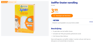 Swiffer Duster navulling 8 stuks voor €3,99 bij de Action