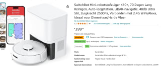 SwitchBot Mini-robotstofzuiger K10+ voor €299,99 bij Amazon
