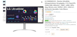 Monitor UltraWide LG 34WQ650-W 34 pulgadas por 233,06€
