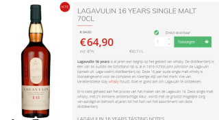 Lagavulin 16 Years Schotse whisky voor €64,90 bij Drankdozijn