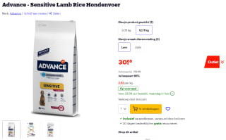Advance Sensitive Lamb Rice hondenvoer voor €30,68
