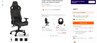 Corsair T3 Rush v2 Silla Gaming Gris Carbón con Cojines en Carbón por 226,05€