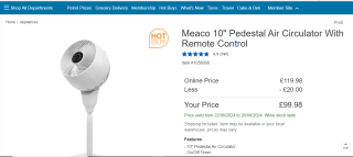 Meaco 10" Pedestal Air Circulator with Remote – £99.98