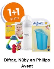 1+1 gratis op Difrax, Nuby of Philips Avent bij Trekpleister