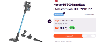 Hoover HF300 Draadloze Steelstofzuiger voor €99,95 bij iBOOD