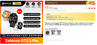 Zeblaze reloj inteligente GTS 3 Pro por 17,44€
