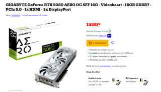 GIGABYTE GeForce RTX 5080 AERO OC SFF 16G - Videokaart voor €1.558,99 bij Bol