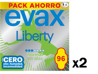 2 Unidades de Evax Liberty Compresas Sin Alas, Normal, 96 Unidades, Se Adaptan al Cuerpo y Neutralizan los Olores por 23.18€