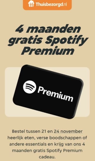 4 maanden gratis Spotify bij je bestelling bij Thuisbezorgd